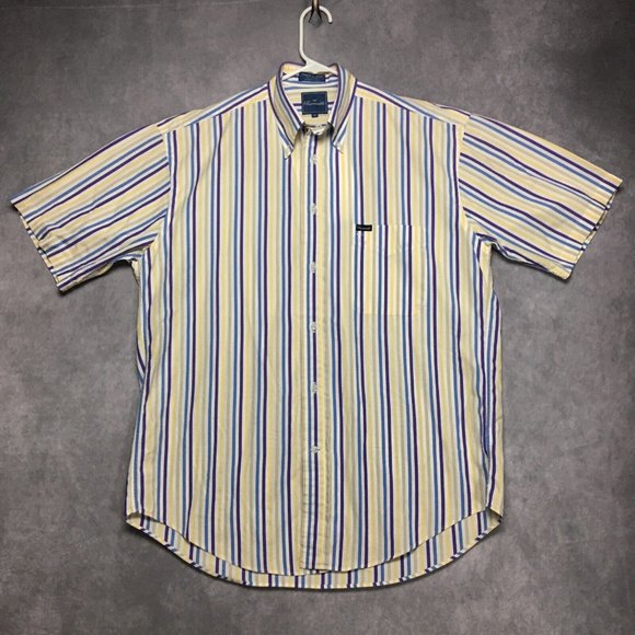 Faconnable Mens Shirt size Medium Short Sleeve Button Up Striped Purple Blue USA - Picture 3 of 14